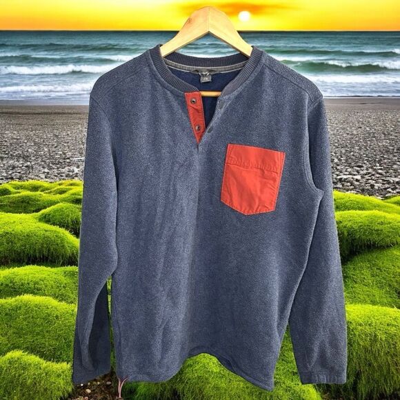 Eddie Bauer Blue Fleece pullover 1/4 button snap Jacket men’s medium - Picture 1 of 7